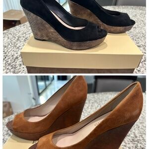 2 Pair of Franco Sarto Wedges Size 7 - Black Pair and Beeswax (Camel-like) Pair